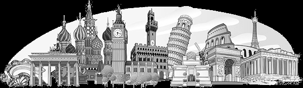 Europe, illustrated landmarks